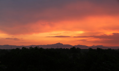 Yellow gold sky evening In tropical countries summer