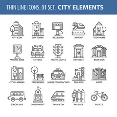 Set of thin line flat icons. Architecture