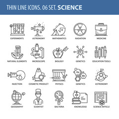 Set of thin line flat icons. Science