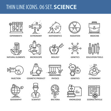Set of thin line flat icons. Science