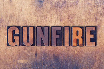Gunfire Theme Letterpress Word on Wood Background