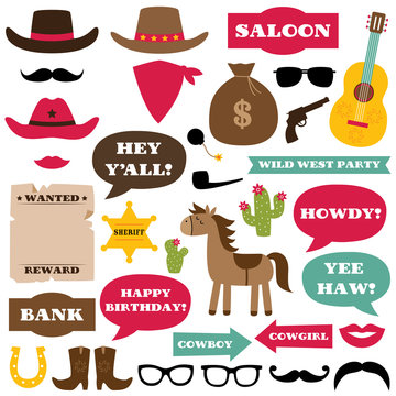 Western cowboy party photo booth props and decoration