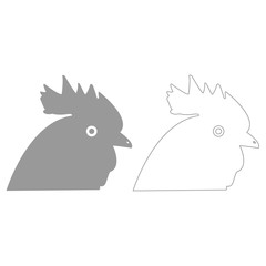 Rooster head  grey set  icon .