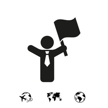 Man With Flag In Hand Icon Stock Vector Illustration Flat Design