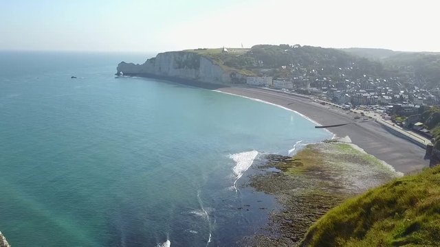 View from above to the bay and alabaster cliff  bay of Etretat, France