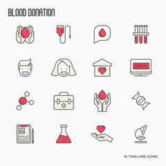 Blood donation thin line icons set. World blood donor day. Vector illustration.