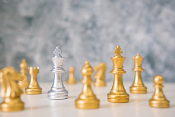 chess different or leadership or bravery with copy space, vintage tone, leadership business concept