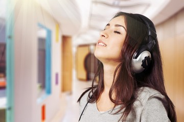 Woman listening to music.
