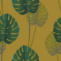 Tropical palm leaves seamless pattern. Trendy monstera leaf jungle foliage vector design © juliare