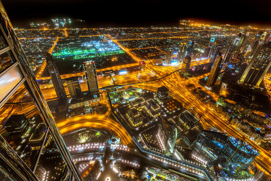 Skyscrapers of Dubai at night, UAE