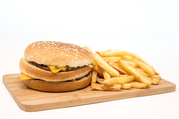 Cheese burger - American cheese burger with Golden French fries