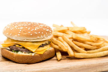 Cheese burger - American cheese burger with Golden French fries