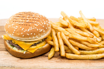 Cheese burger - American cheese burger with Golden French fries