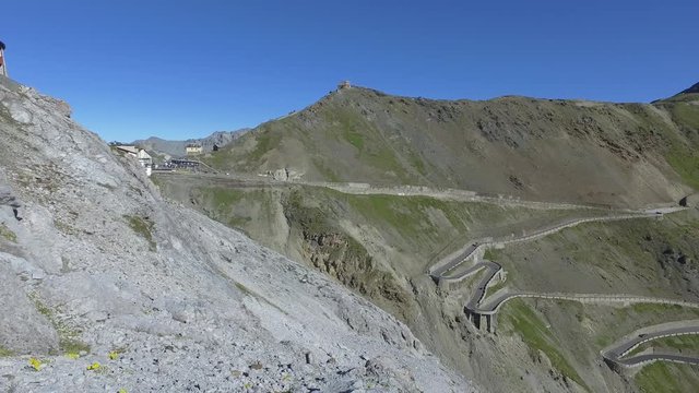 Aerial 4K - Stelvio National Park - Valle di Trafoi- Vista della strada in Provincia di Trento