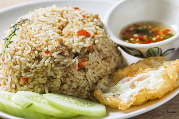 Close-up Pork and Basil Fried Rice.