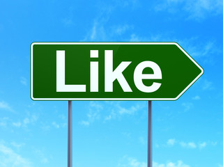Social media concept: Like on road sign background