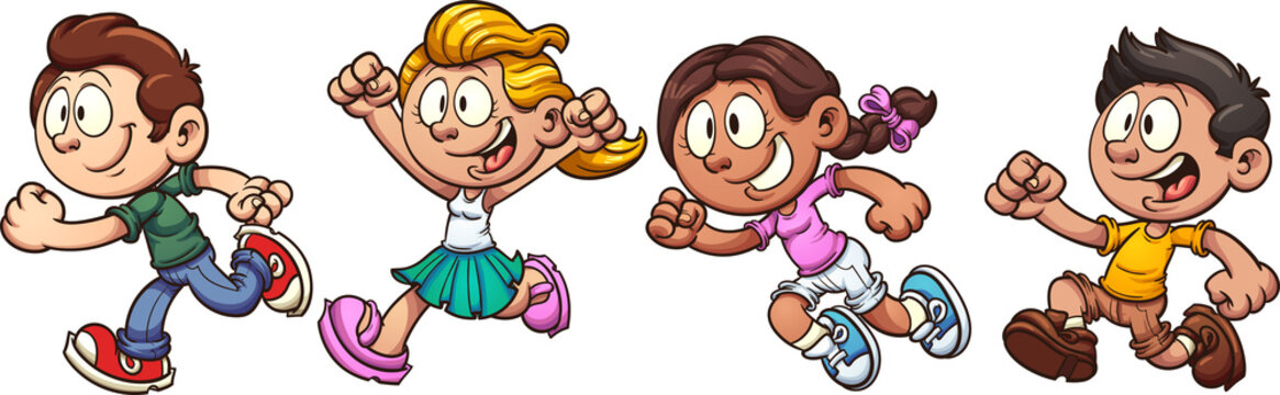 Cartoon kids running. Vector clip art illustration with simple gradients. Each on a separate layer.