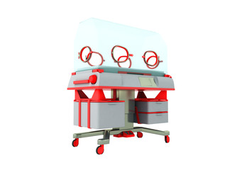 Incubator for children red 3d render on white background no shadow