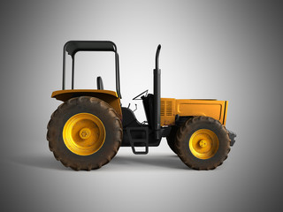 Obraz premium Mini Tractor Yellow 3d render on gray background