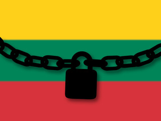 Lithuania security. Silhouette of a chain and padlock over national flag