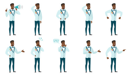 Vector set of illustrations with groom character.