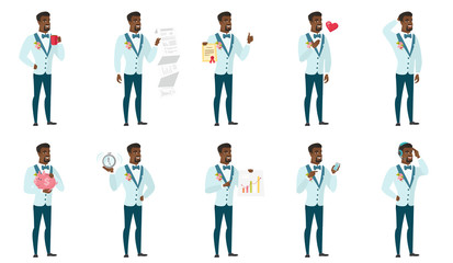 Vector set of illustrations with groom character.