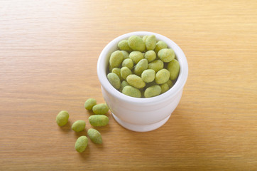 Wasabi peanuts bowl table