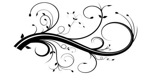 ornament, stylized branch in black lines on a white background