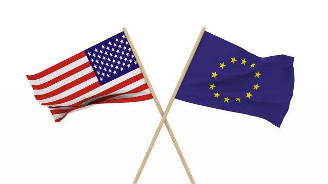 flags USA and EU. Isolated 3D render