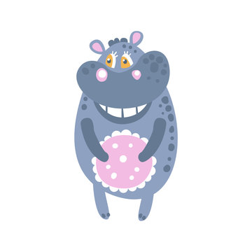 Cute cartoon Hippo character standing, front view vector Illustration