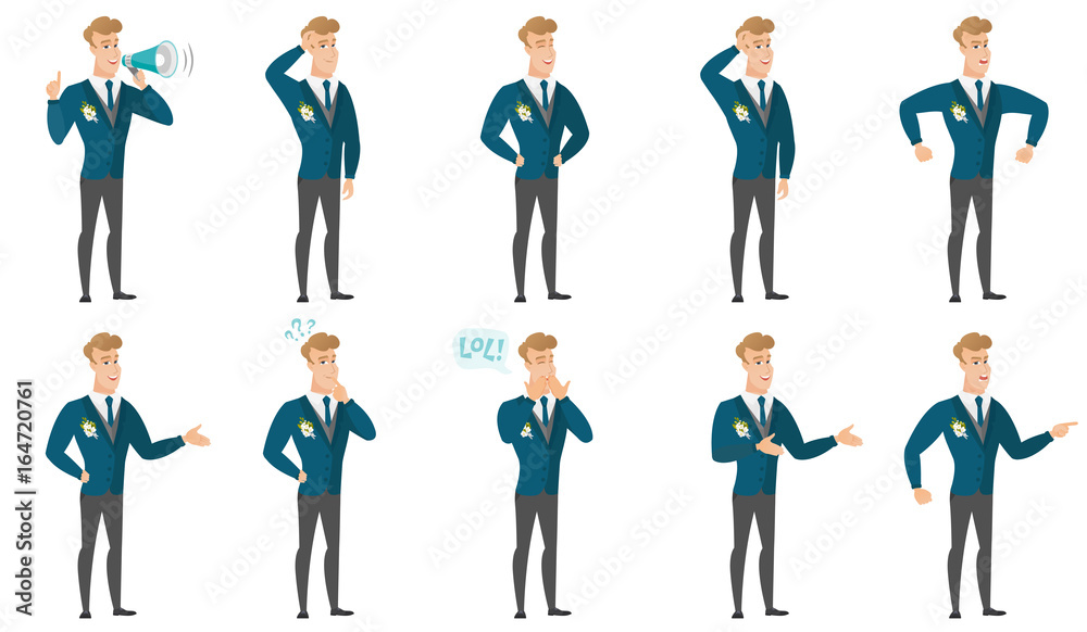 Canvas Prints vector set of illustrations with groom character.