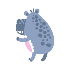 Cute cartoon Hippo character standing back view vector Illustration