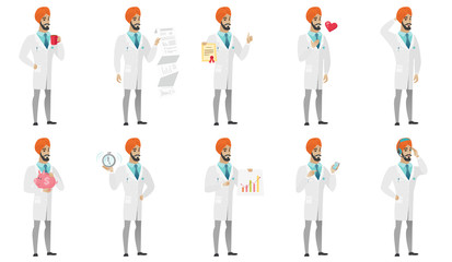 Muslim doctor vector illustrations set.