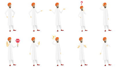 Muslim businessman vector illustrations set.