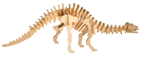 wooden toy dinosaur skeleton isolated on white background