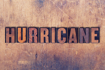 Hurricane Theme Letterpress Word on Wood Background