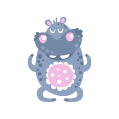 Cute cartoon Hippo character meditating vector Illustration