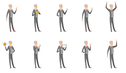 Caucasian old businessman vector illustrations set