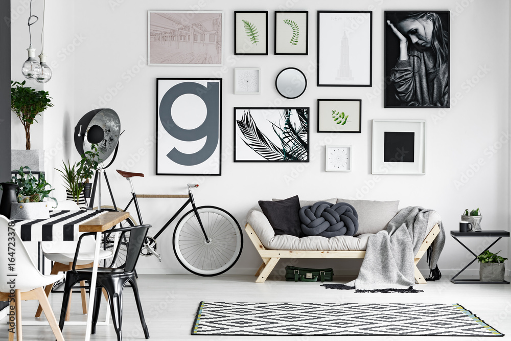 Wall mural lounge in black and white