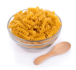 Pasta in bowl isolated on white background
