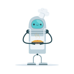 Chef android character baking a cake vector Illustration