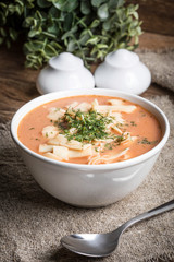 Fresh tomato soup with rice.