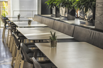 Tables and chairs inside the cafe shop