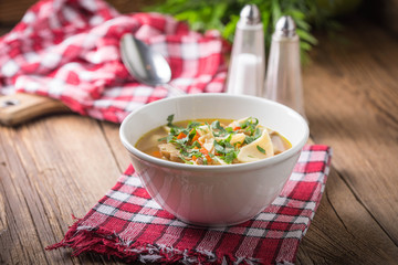 Mushroom soup with parsley.
