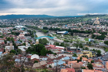Tbilisi, Georgia, Eastern Europe - View from Narikala Fortress over Old Tbilisi and the Mtkvari River.
