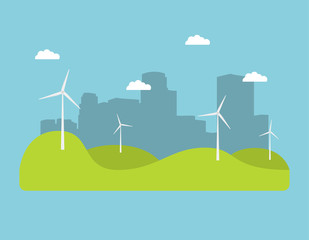 Winds generators a vector an illustration in flat style.Element of design of infographics. alternative power engineering energy technology.Green electric technologies.