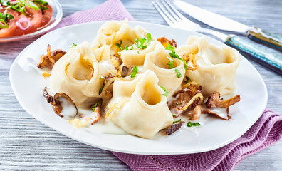 Turkish mantini pasta filled with spicy lamb