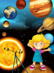 Naklejka premium kreskówka układ słoneczny - Droga Mleczna - astronomia dla dzieci - ilustracja dla dzieci