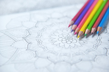 Adult coloring and pencils