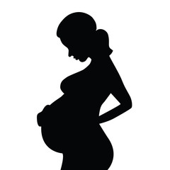 Vector isolated Silhouette of a Pregnant Woman holding her hand on belly
